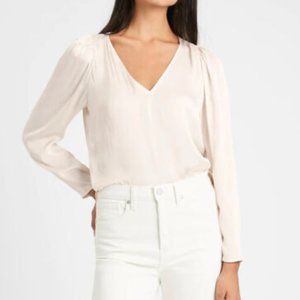 Banana Republic Soft Satin Puff-Sleeve Top White/Ivory